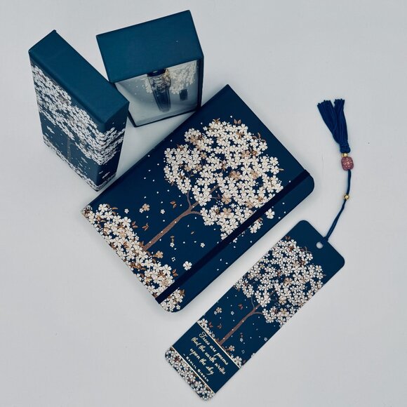 Navy Falling Blossoms Journal, Bookmark and Pen Set - Picture 3 of 3